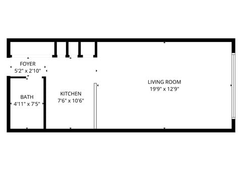 Floor plan for studio, 1 bath, 416 sqft